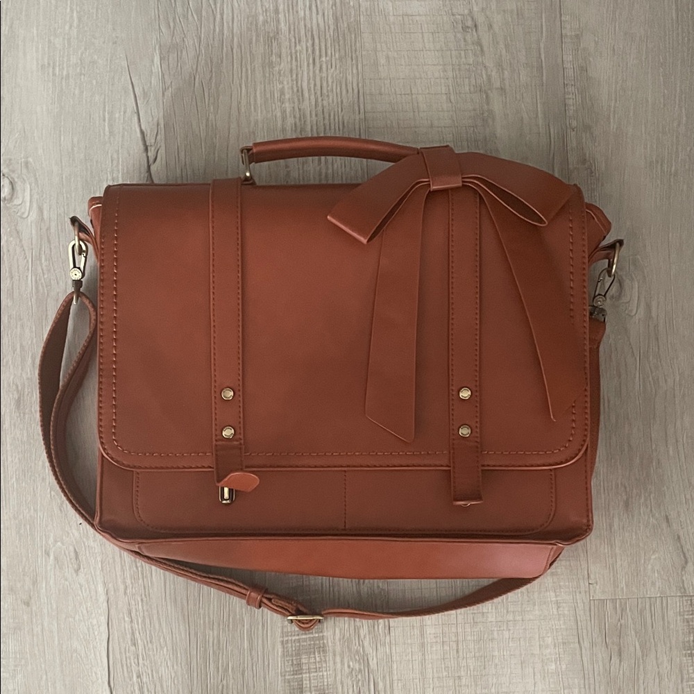 Chic Brown Satchel with Bow Detail